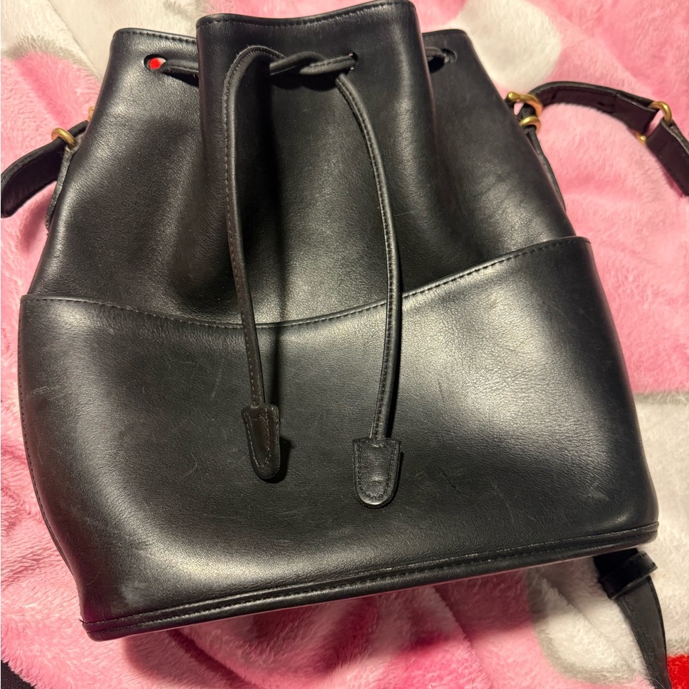 Vintage Coach Black Leather Drawstring Bag- 9804